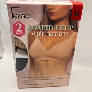 Felina 2 Pk Adaptive Cup Wire Free Bra M Beige Comfort Stretch Adjustable Straps
